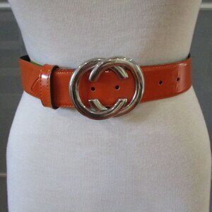 Vintage Y2K Cache Orange Patent Belt Metal Buckle